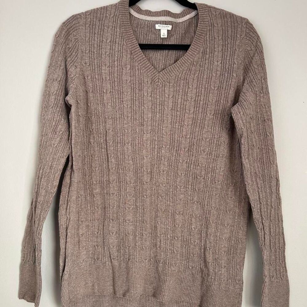 Sonoma Cable knit Tan Pullover Sweater V neck Fall sweater